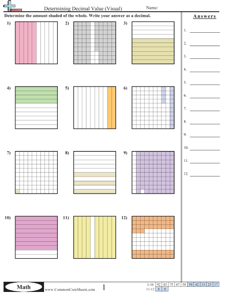 Decimal Worksheets - 10ths and 100ths worksheet